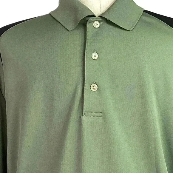 Grand Slam Mens XL 3 Button Colorblock Polo Shirt Green Black Short Sleeve - Picture 3 of 8